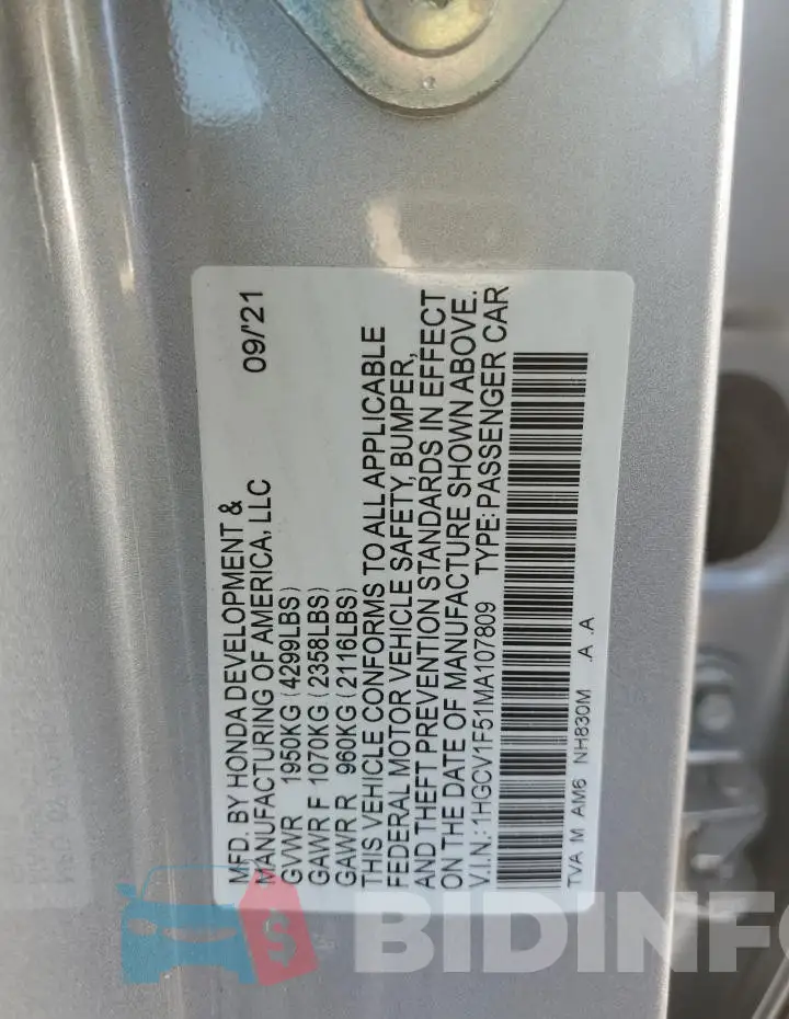 1HGCV1F51MA107809 Photo# 12
