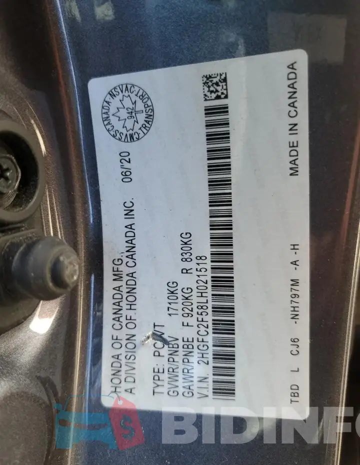 2HGFC2F58LH021518 Photo# 13