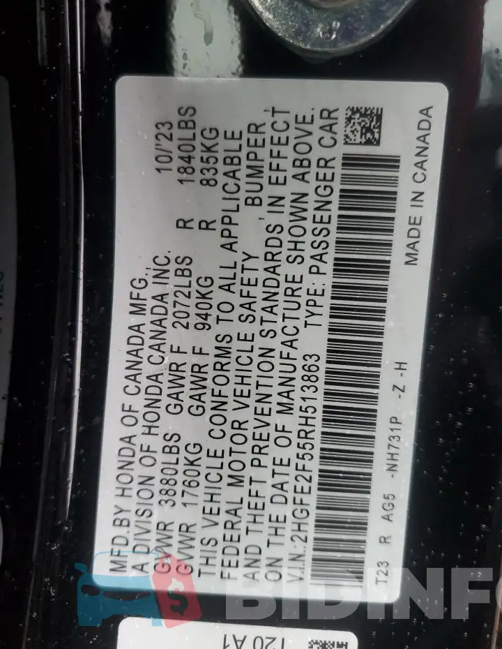 2HGFE2F55RH513863 Photo# 12