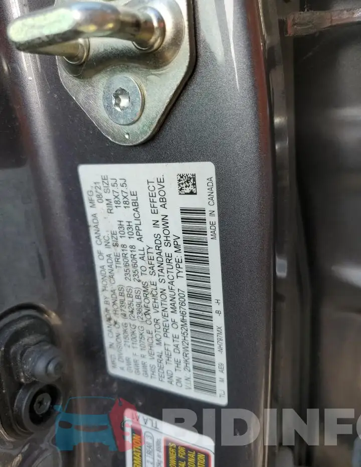 2HKRW2H52MH676007 Photo# 13