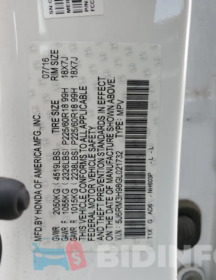 5J6RM3H98GL021732 Photo# 13