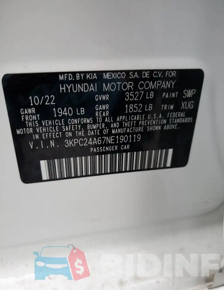 3KPC24A67NE190119 Photo# 12