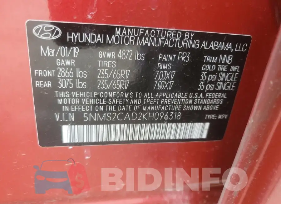5NMS2CAD2KH096318 Photo# 13