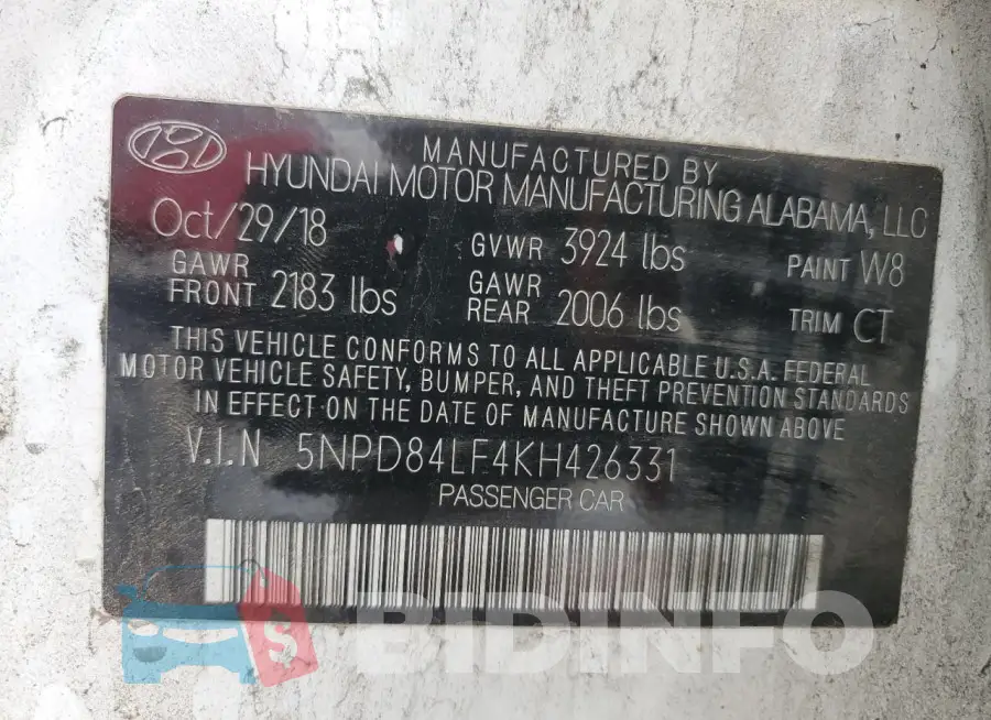 5NPD84LF4KH426331 Photo# 12