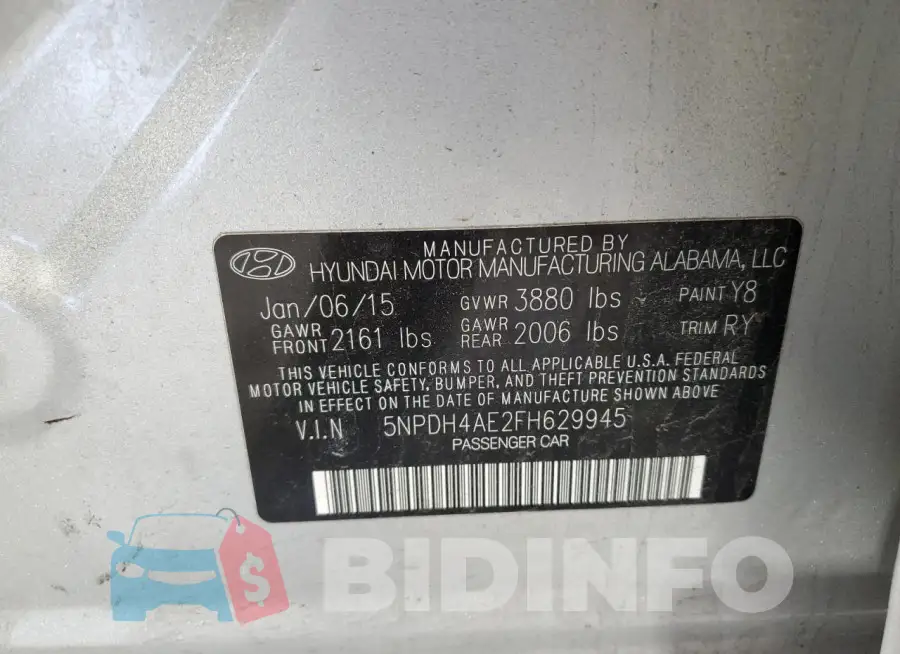 5NPDH4AE2FH629945 Photo# 12