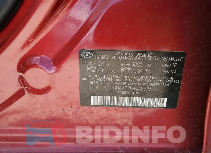 5NPDH4AE2FH645725 Photo# 12