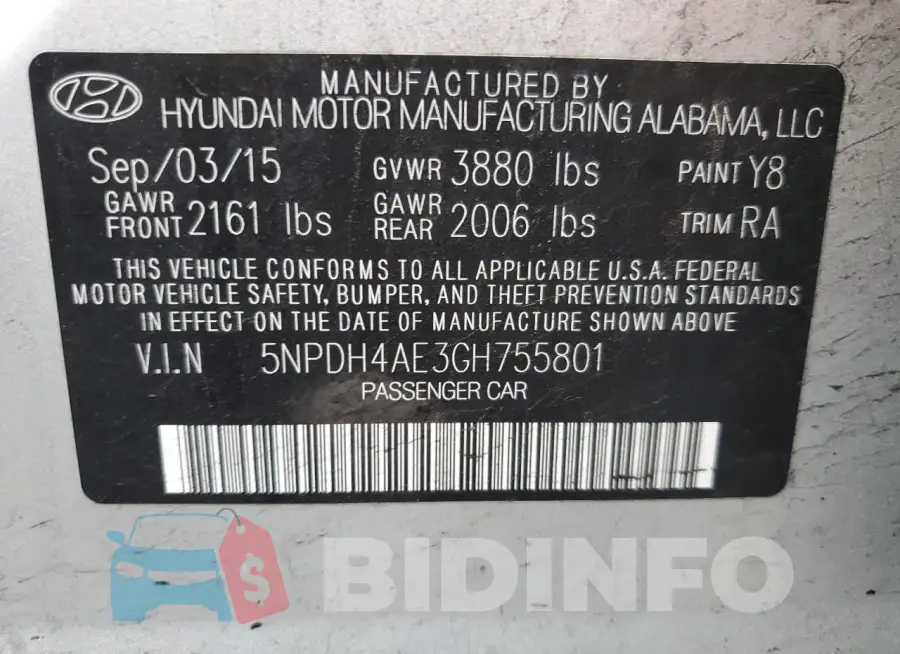 5NPDH4AE3GH755801 Photo# 13