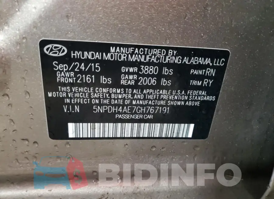 5NPDH4AE7GH767191 Photo# 12