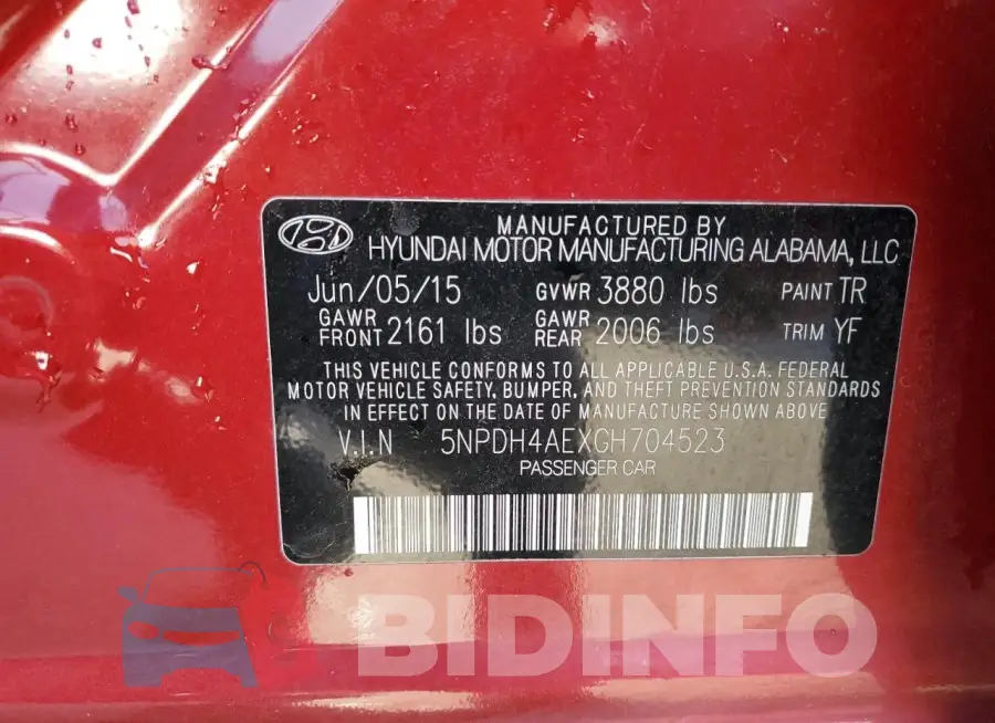 5NPDH4AEXGH704523 Photo# 12