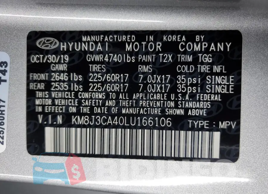 KM8J3CA40LU166106 Photo# 14