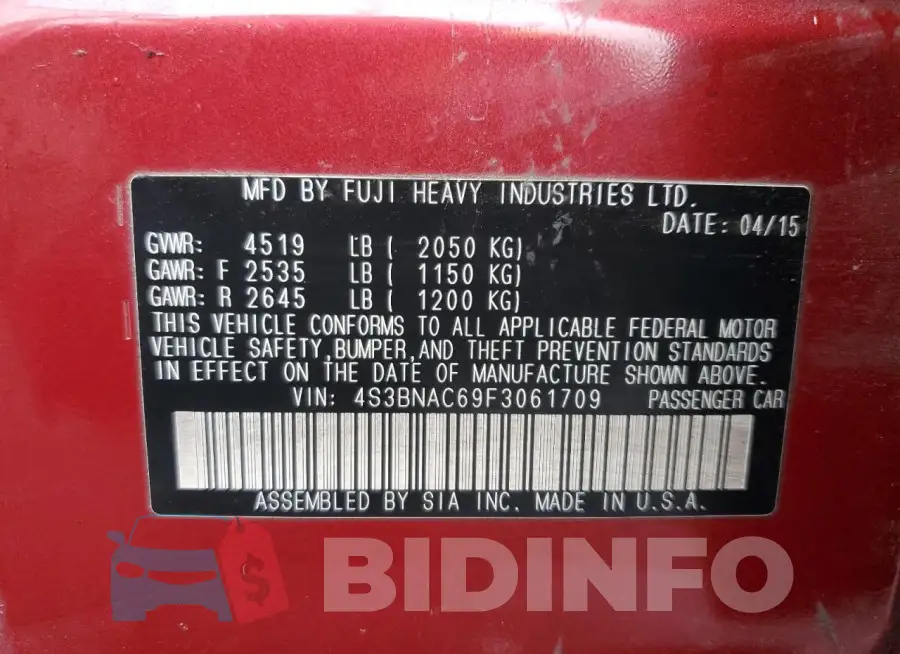 4S3BNAC69F3061709 Photo# 13