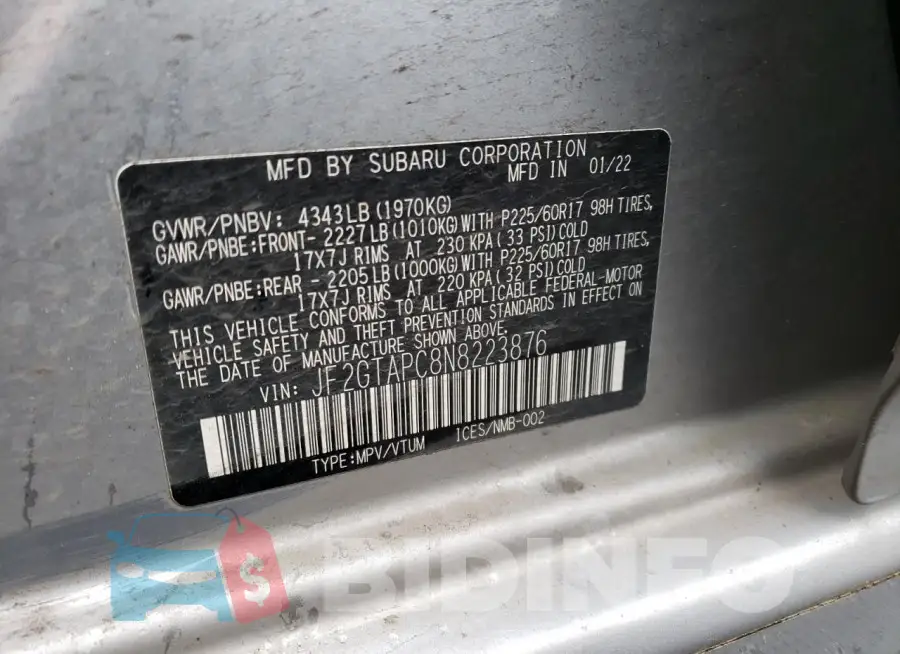 JF2GTAPC8N8223876 Photo# 13