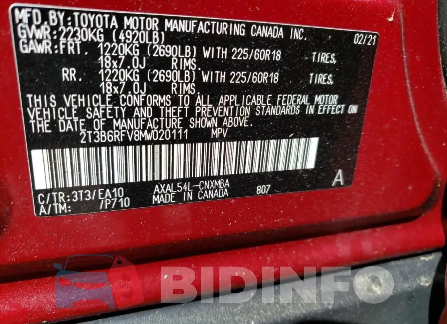 2T3B6RFV8MW020111 Photo# 14