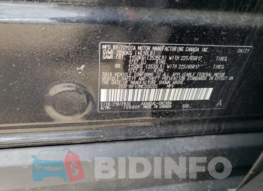 2T3F1RFV2MC208205 Photo# 13