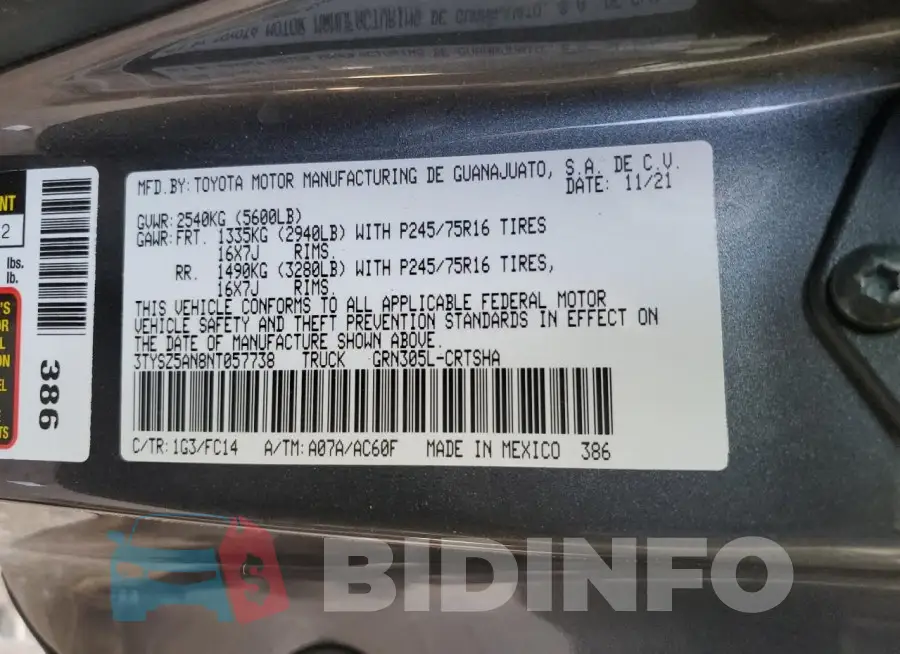 3TYSZ5AN8NT057738 Photo# 13