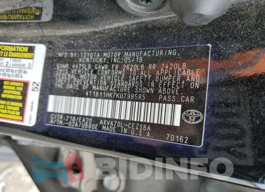 4T1B11HK7KU798585 Photo# 12