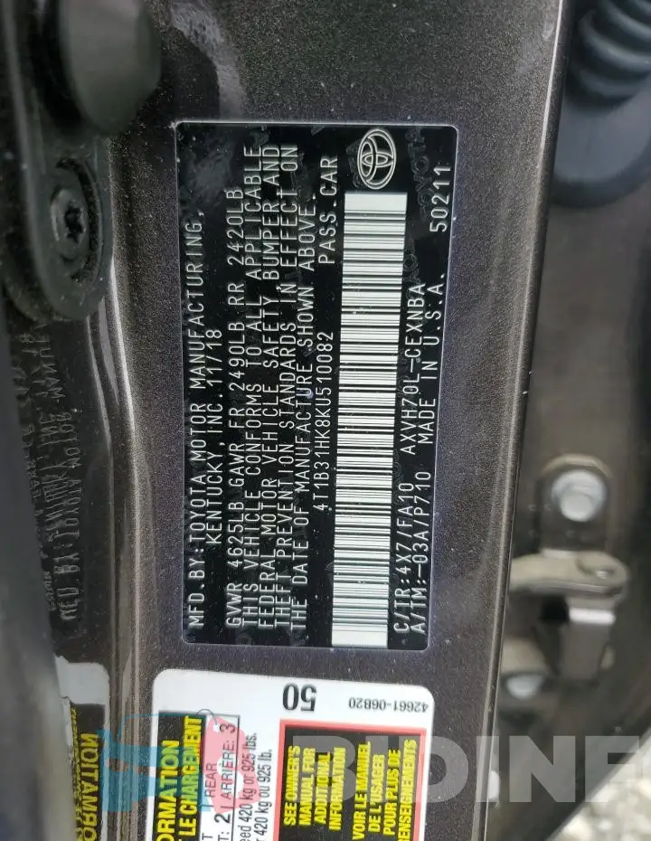 4T1B31HK8KU510082 Photo# 12