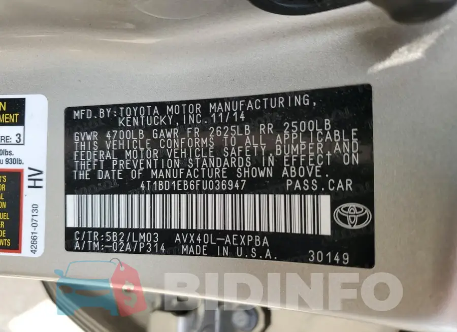 4T1BD1EB6FU036947 Photo# 13