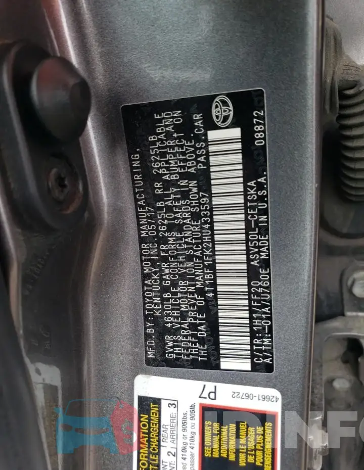 4T1BF1FK2HU433597 Photo# 12
