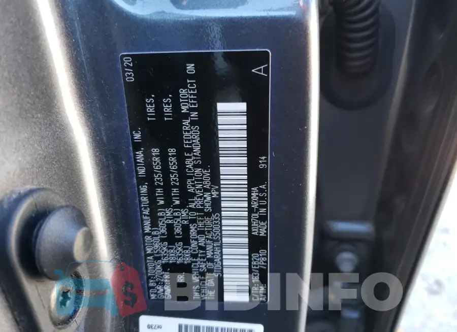 5TDGARAH1LS500335 Photo# 13