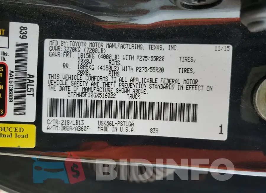 5TFHW5F12GX516022 Photo# 12