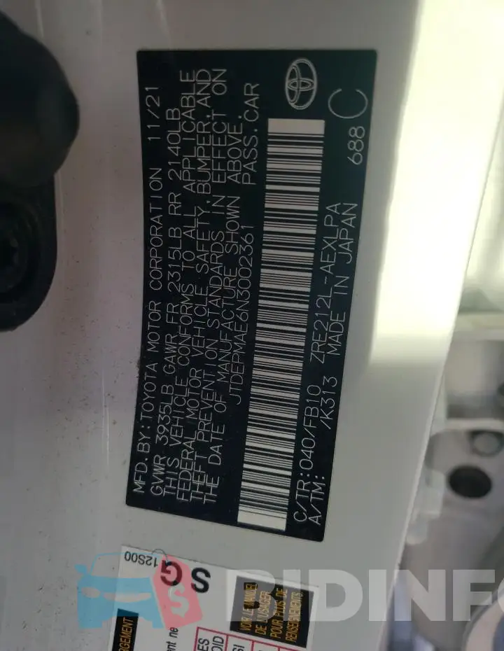 JTDEPMAE6N3002361 Photo# 12