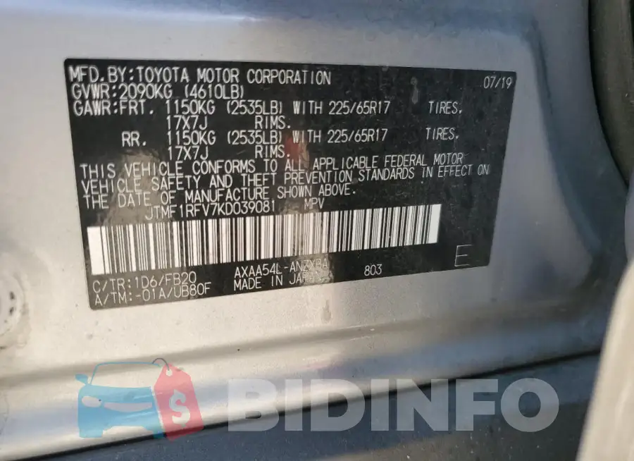 JTMF1RFV7KD039081 Photo# 13