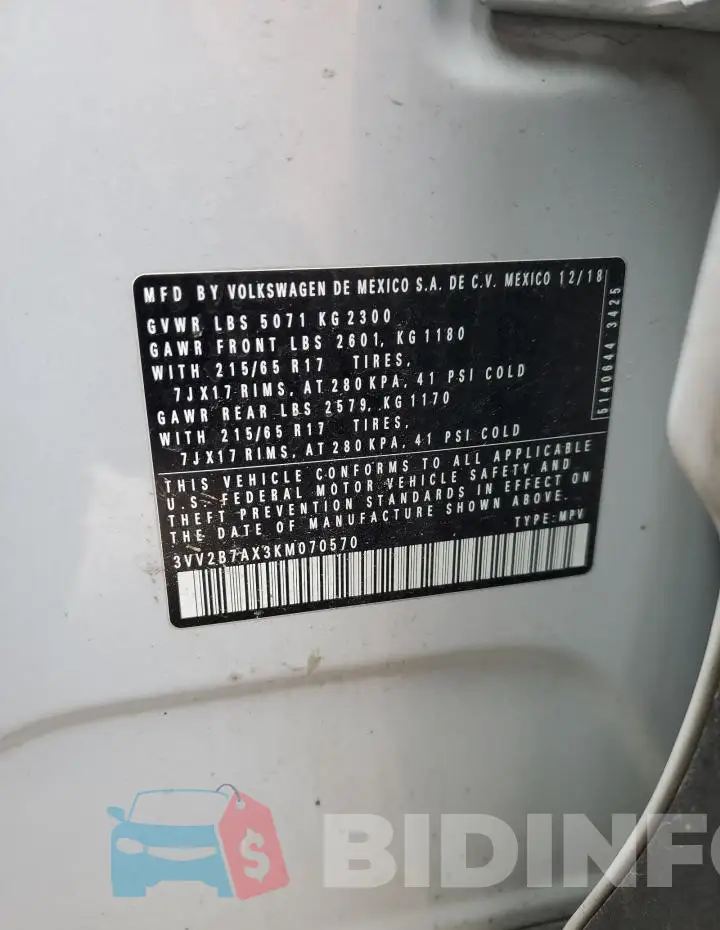 3VV2B7AX3KM070570 Photo# 13