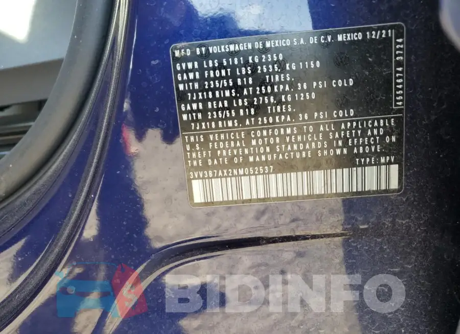 3VV3B7AX2NM052537 Photo# 13