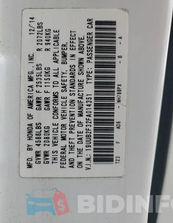 19UUB2F32FA014351 Photo# 12