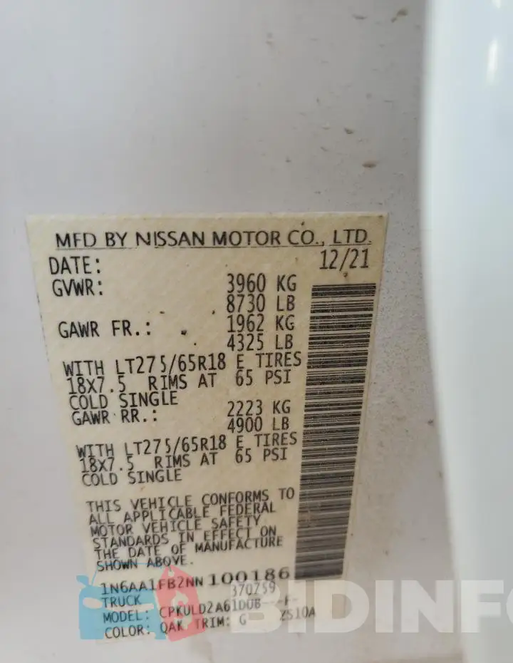 1N6AA1FB2NN100186 Photo# 13