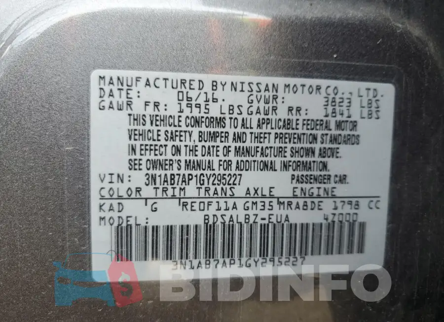 3N1AB7AP1GY295227 Photo# 12