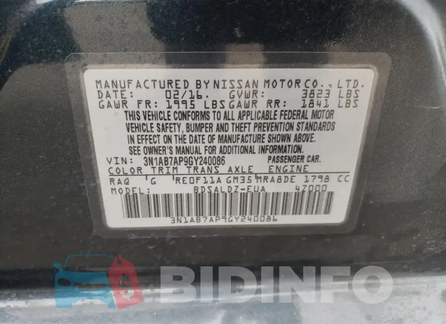 3N1AB7AP9GY240086 Photo# 13