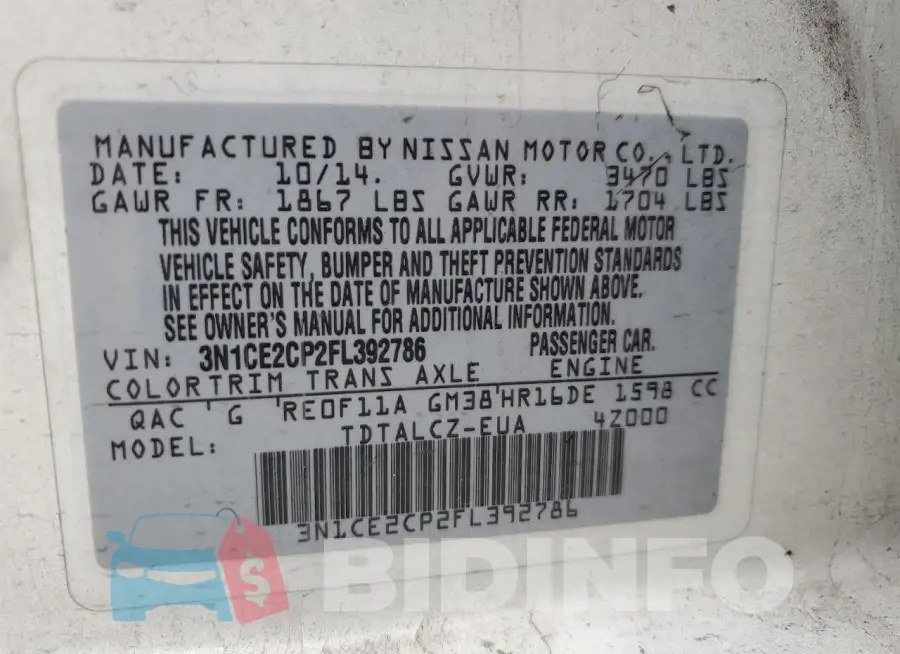 3N1CE2CP2FL392786 Photo# 12