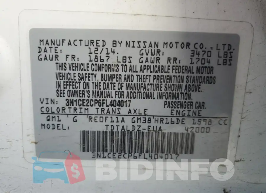 3N1CE2CP6FL404017 Photo# 12