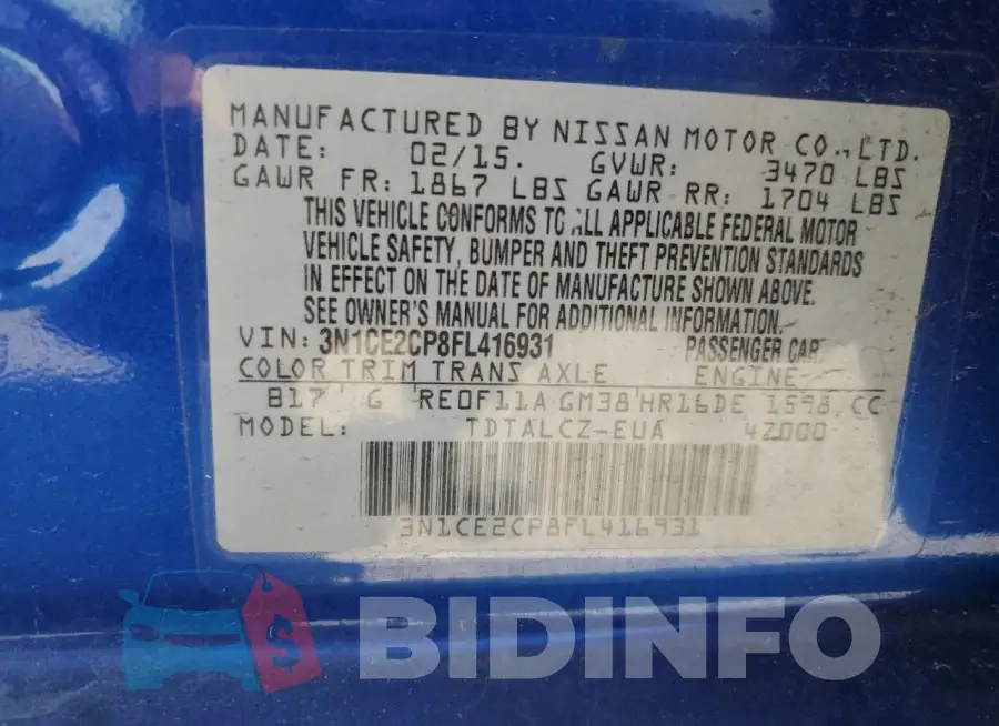 3N1CE2CP8FL416931 Photo# 12