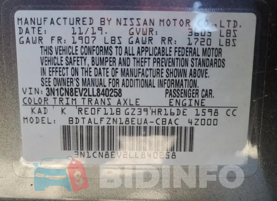 3N1CN8EV2LL840258 Photo# 13