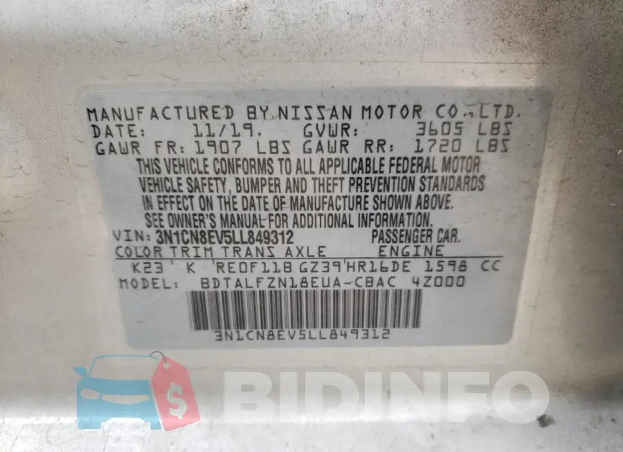 3N1CN8EV5LL849312 Photo# 12