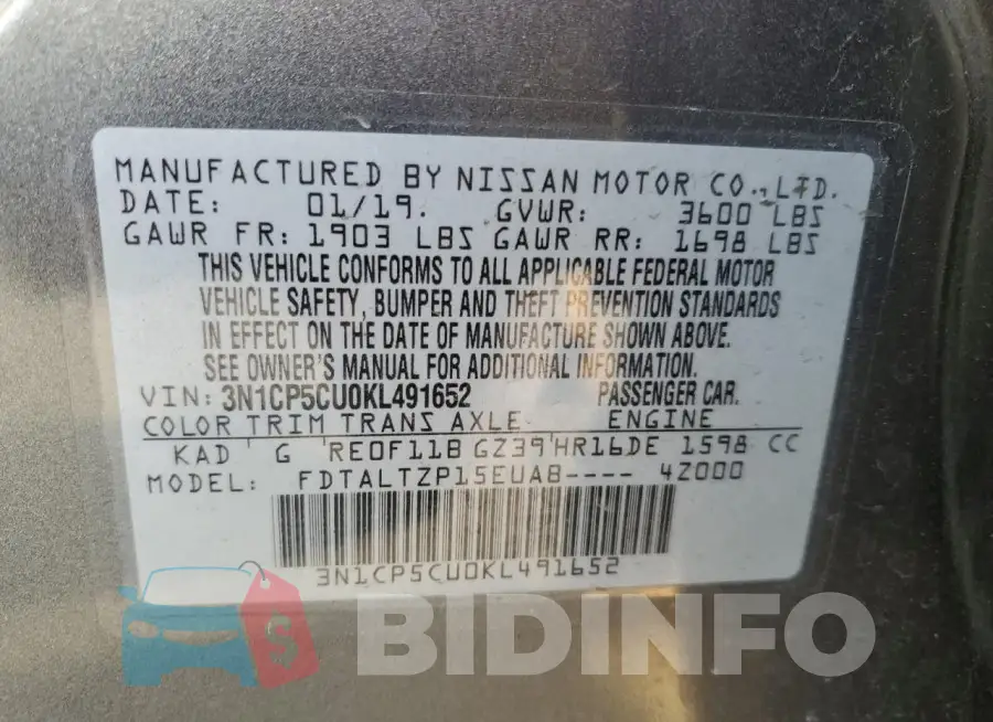 3N1CP5CU0KL491652 Photo# 13