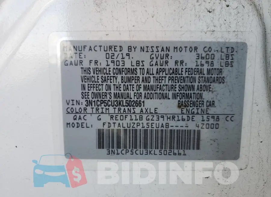 3N1CP5CU3KL502661 Photo# 13