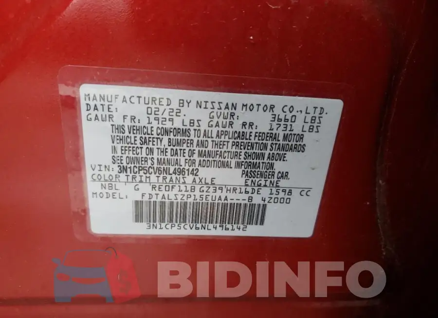 3N1CP5CV6NL496142 Photo# 12