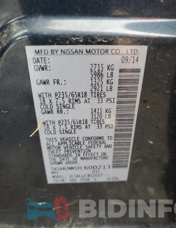 5N1AR2MM5FC600213 Photo# 12