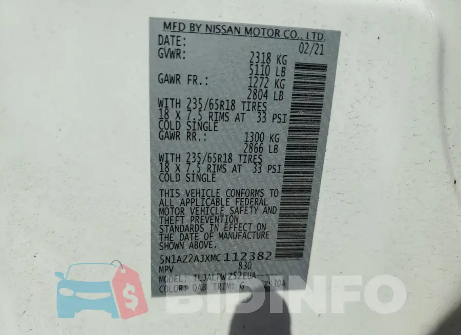 5N1AZ2AJXMC112382 Photo# 13