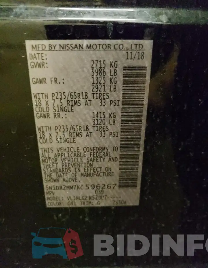 5N1DR2MM7KC596267 Photo# 14