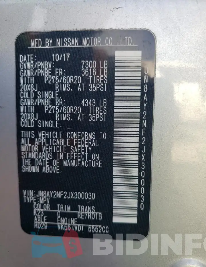 JN8AY2NF2JX300030 Photo# 14