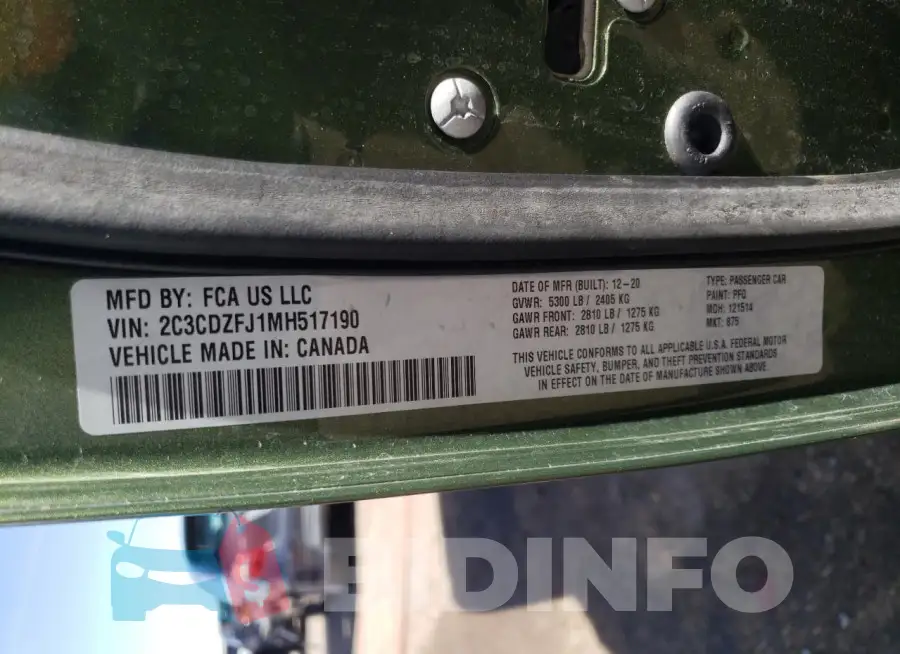 2C3CDZFJ1MH517190 Photo# 13