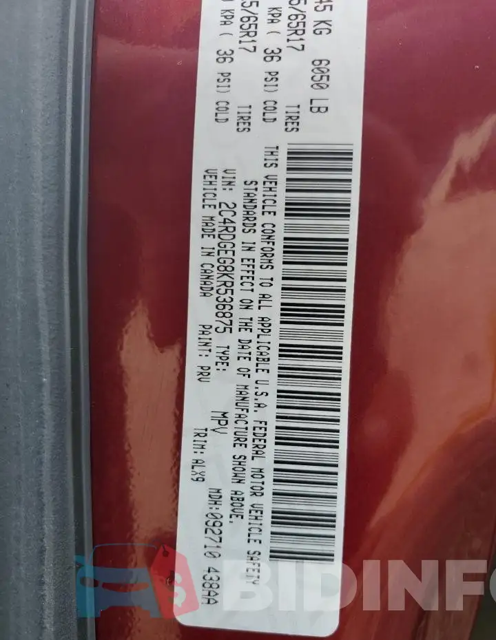 2C4RDGEG8KR536875 Photo# 13