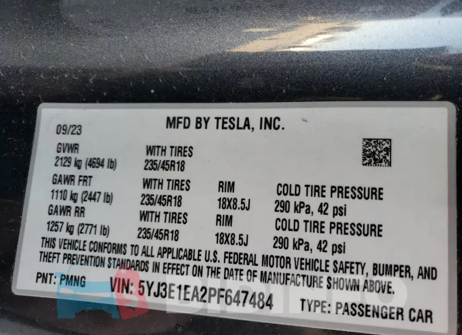 5YJ3E1EA2PF647484 Photo# 12
