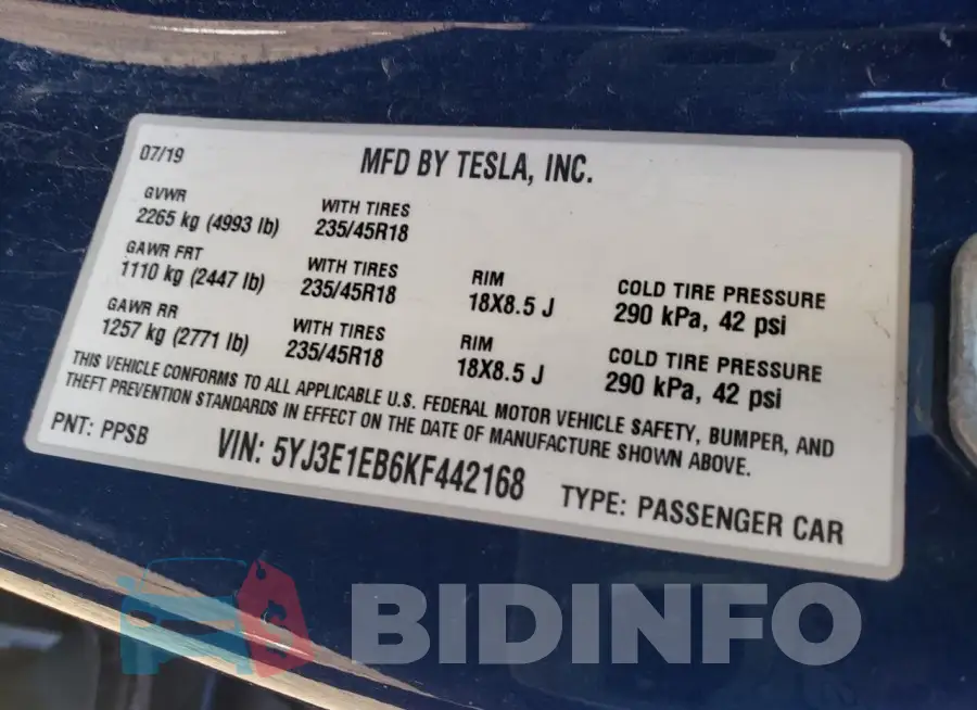 5YJ3E1EB6KF442168 Photo# 12