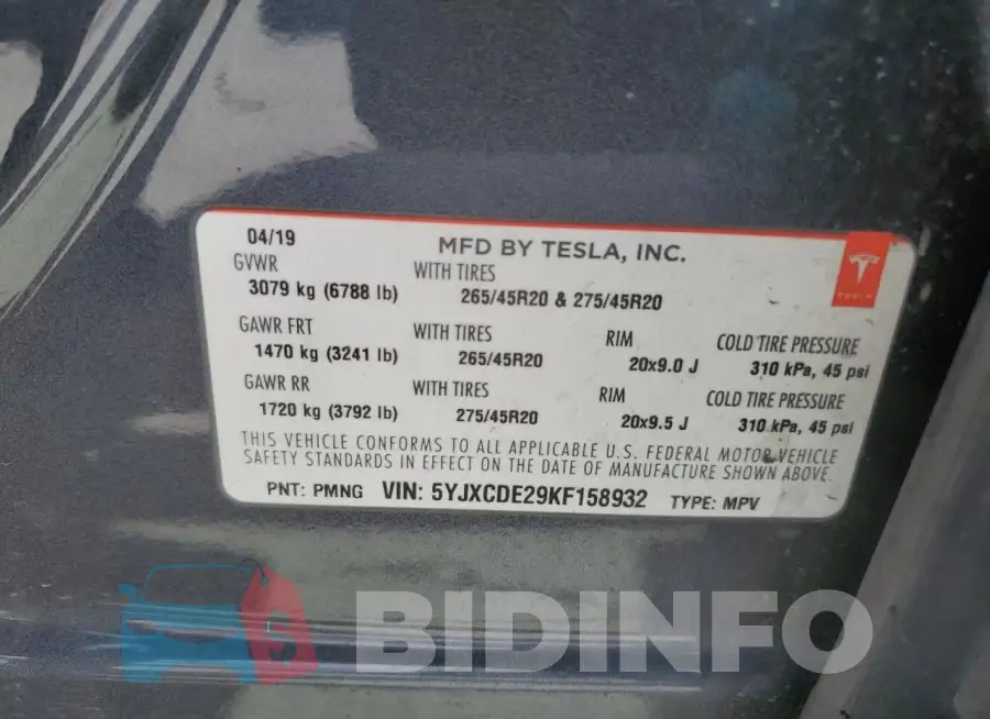 5YJXCDE29KF158932 Photo# 13